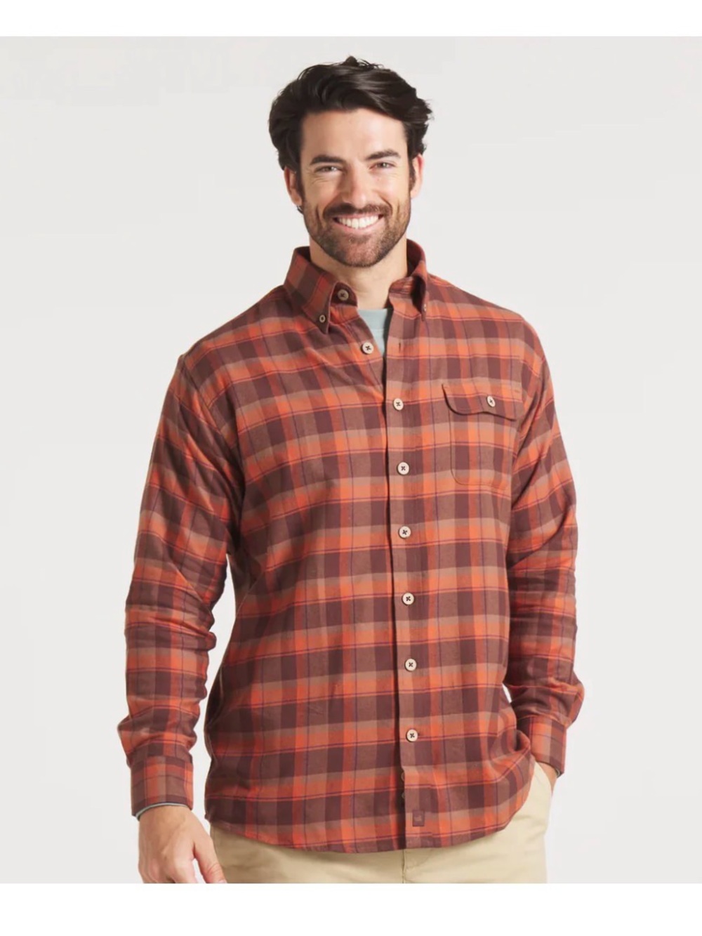 Southern Marsh Men's Burnt Orange Plaid Button-Down Shirt
